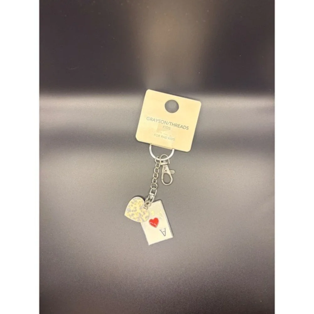 Grayson Threads Kids Ace of Hearts Playing Card Heart Charm Keychain Silver Tone